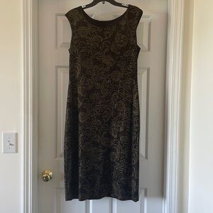 Black sleeveless dress with gold lace overlay. Size 16